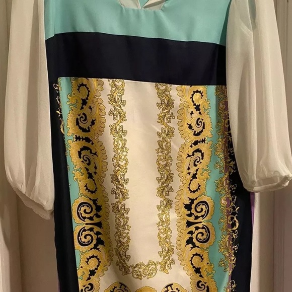 Dana Morgan White Blue Purple Design Dress Size 12 - Picture 4 of 11